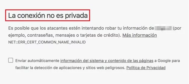 La conexion no es privada