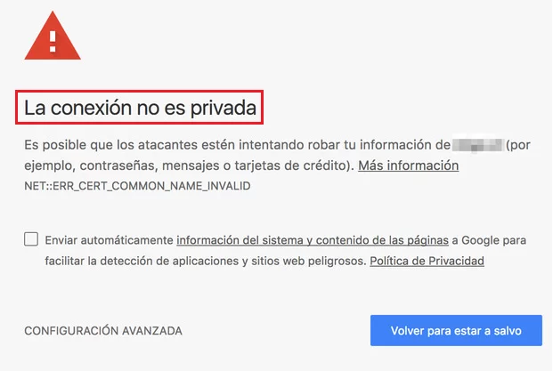 La conexion no es privada